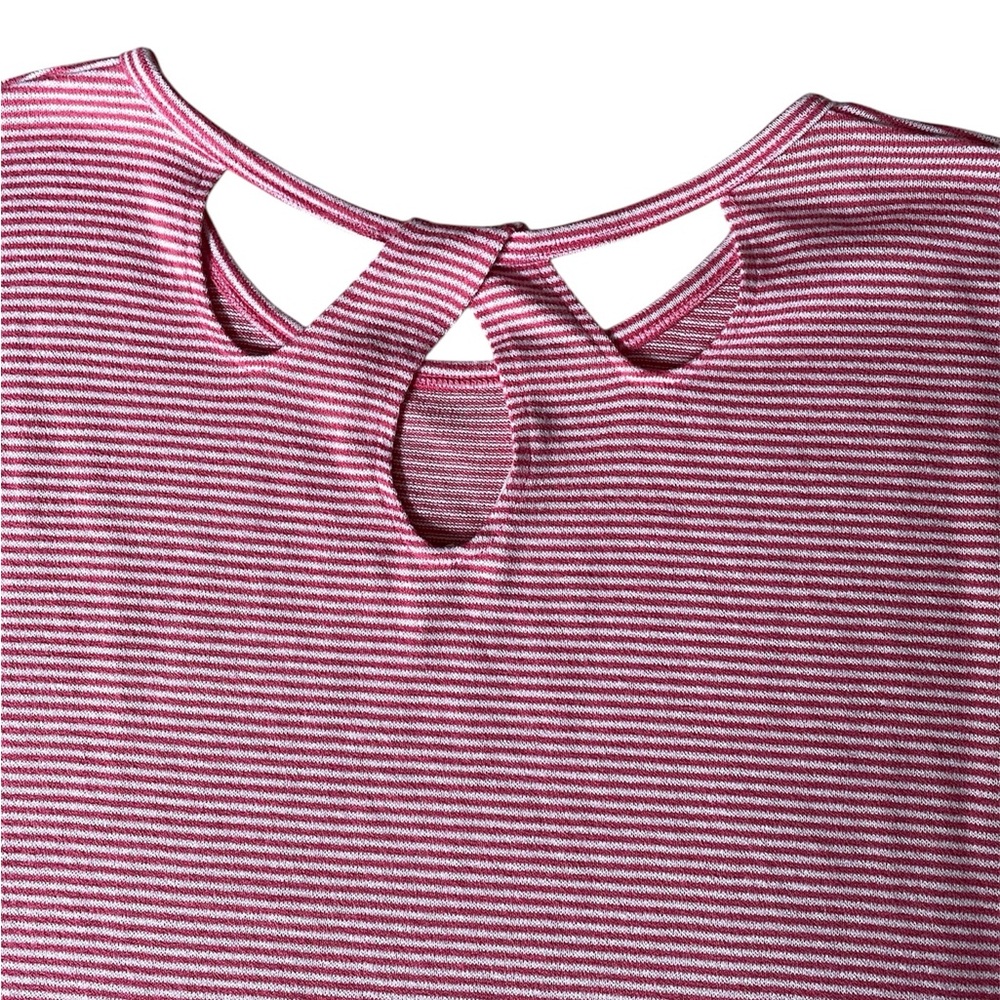 Soft Surroundings Micro Stripe Twist Back Tunic Blouse, Rose Coral/White, L - Picture 5 of 9